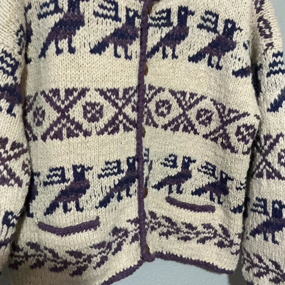 Vintage Purple and Cream Cardigan Sweater - 100% Alpaca Wool - Picture 4 of 4